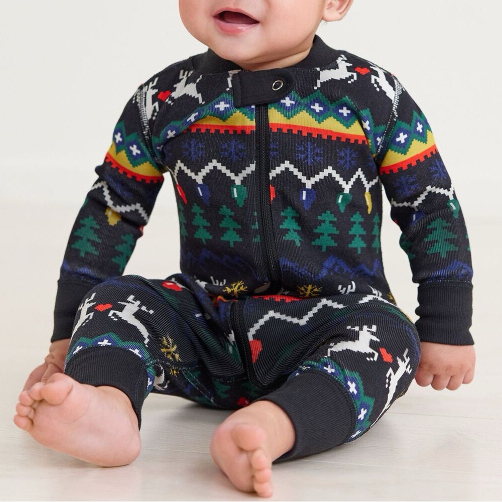 Hanna Andersson Black and Green Reindeer Kids One Piece